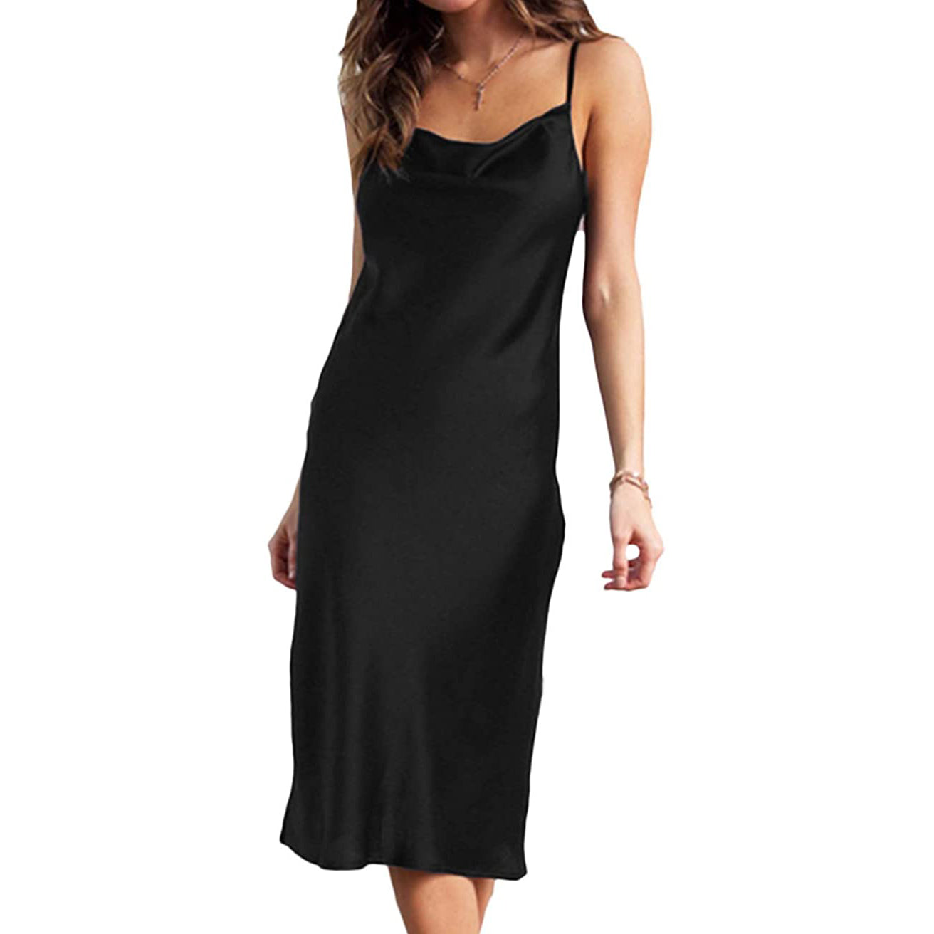 Women's Sleeveless Spaghetti Strap Satin Dress Get To Buy For Sale
