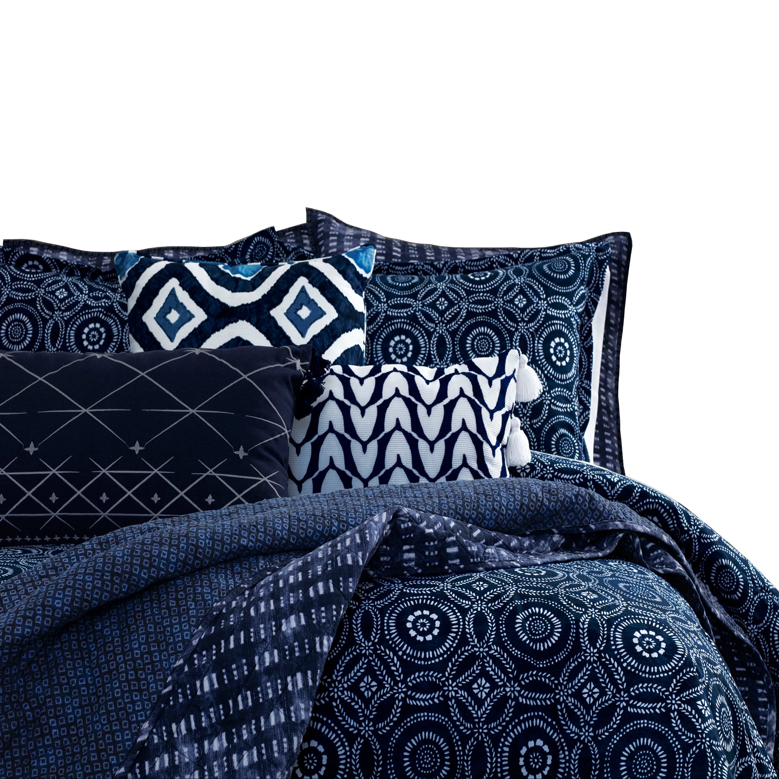 3-Piece: Global Indigo Mudcloth Cotton Quilt Set Outlet Explore