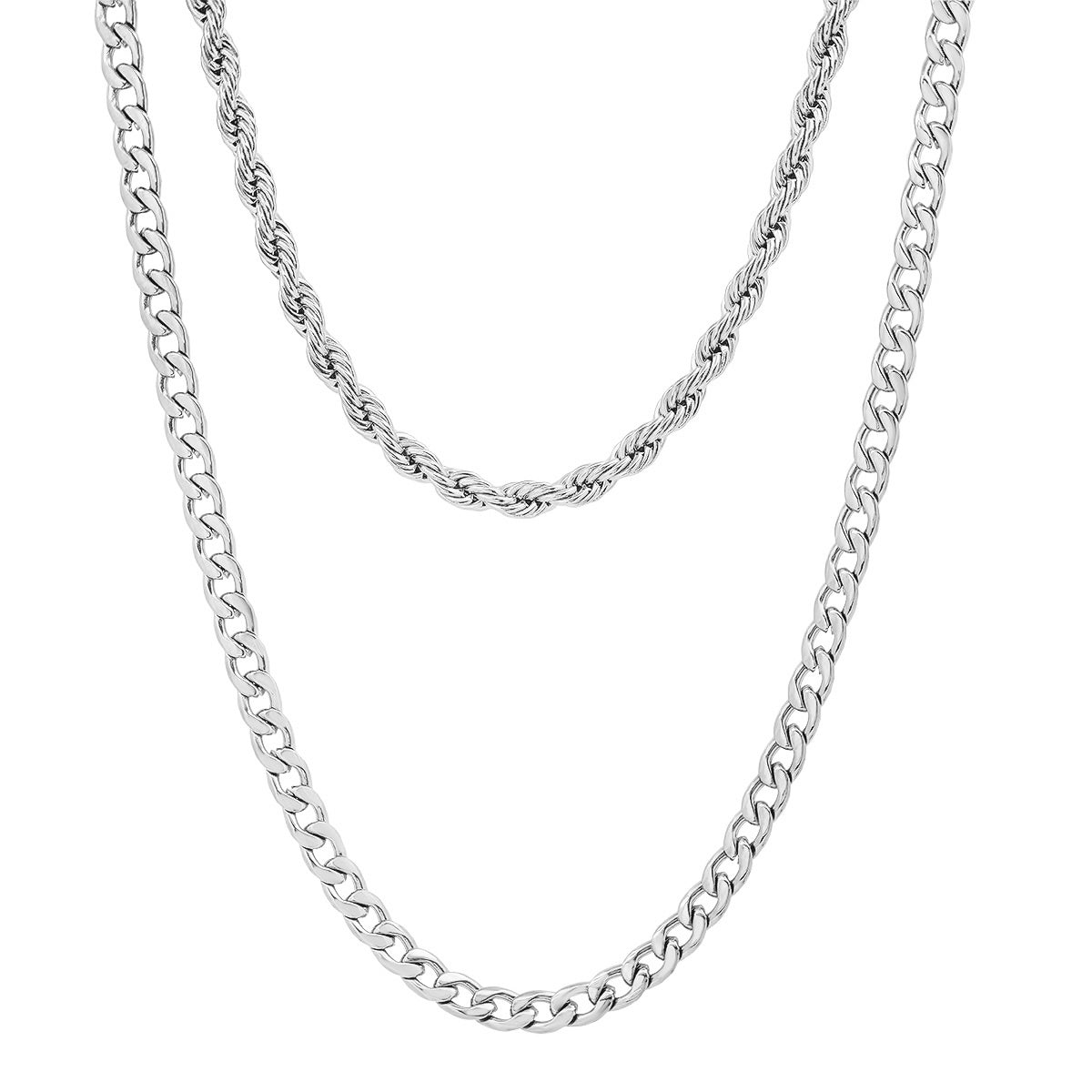 Men's Cuban and Rope Chain Double Row Necklace Sale Get To Buy