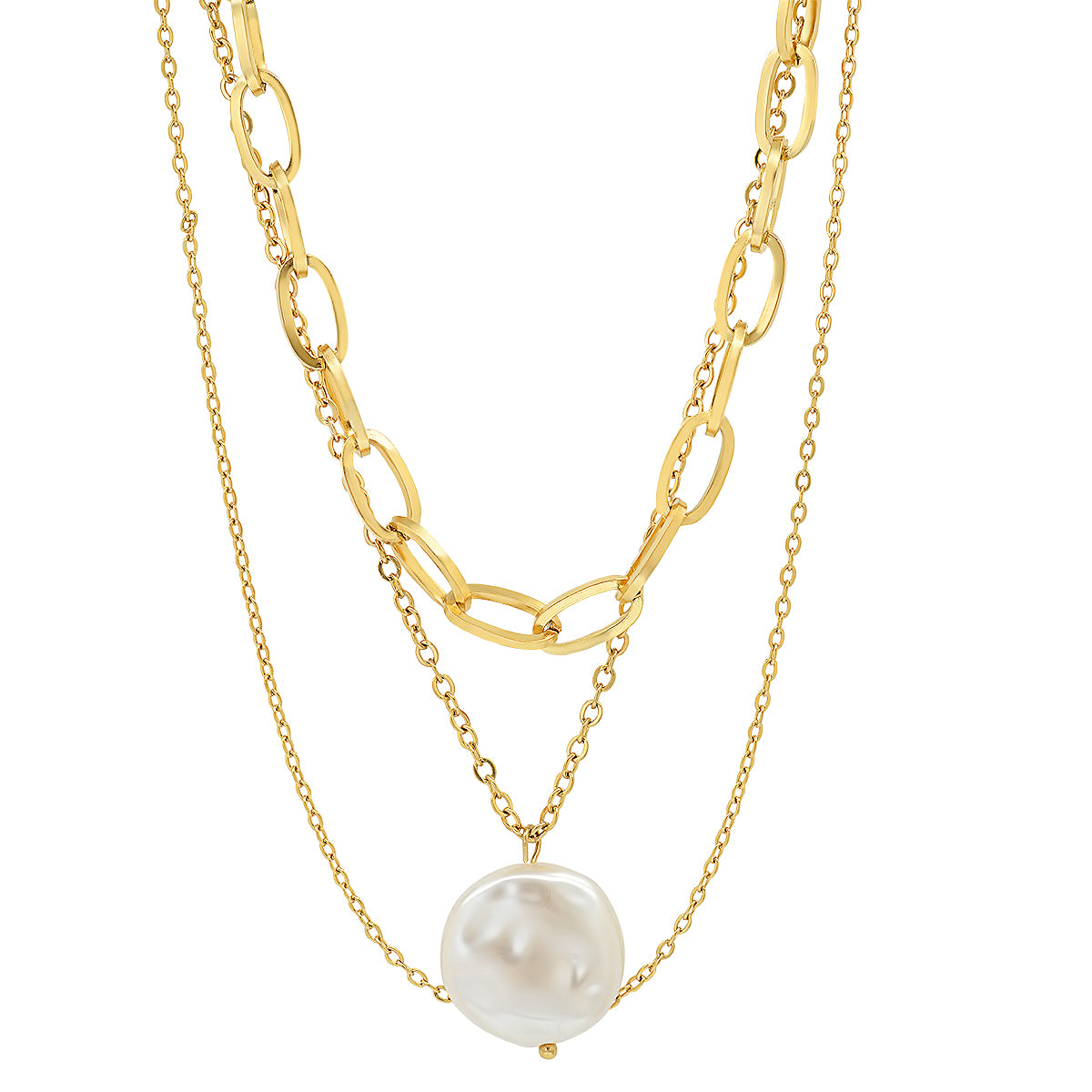 Multi Row Chain Necklace with Pearl Charm Discount Visit New