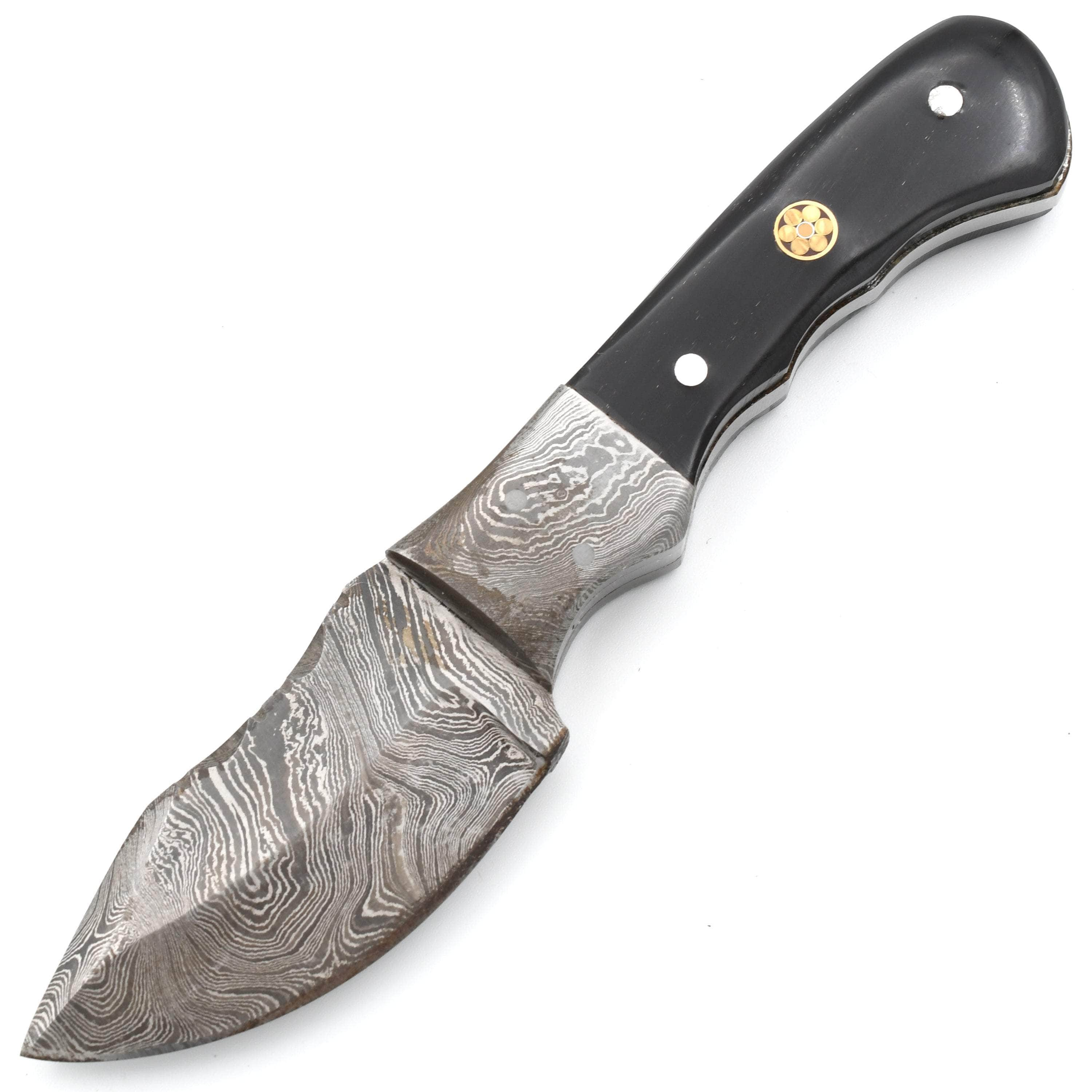 White Deer Damascus Skinner, 3 Blade, Buffalo Horn Handle, Leather Sheath - DM-710 Sale Cheapest