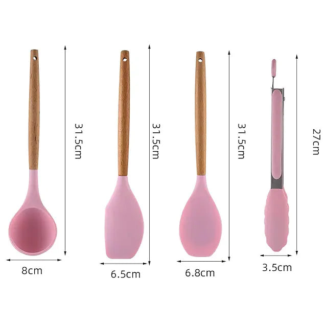 12-Piece: Wood Handle Silicone Kitchenware New Styles For Sale