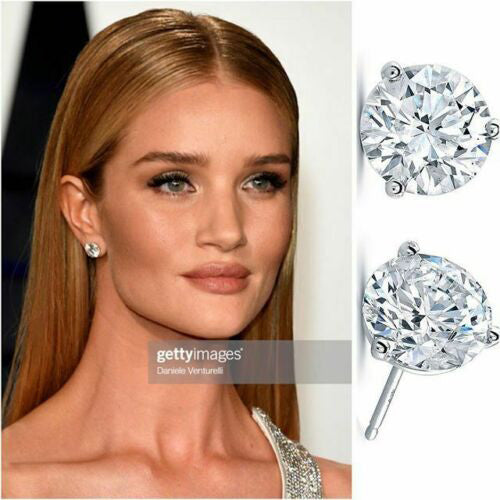 5Ct Round Cut VVS1 Diamond Style Push Back Stud Earrings 14K White Gold Free Shipping Cost