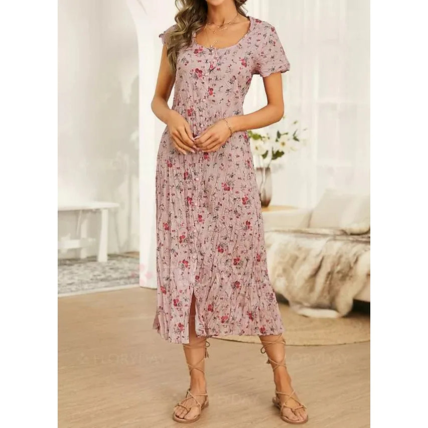 Women's Shift Short Sleeve Floral Print Dress 2025 Unisex For Sale