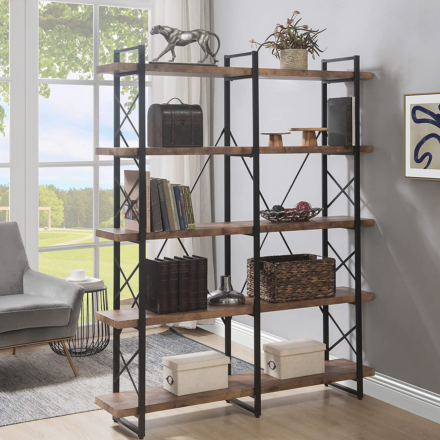 5-Tier Bookcase Industrial Bookshelf Online Online For Sale