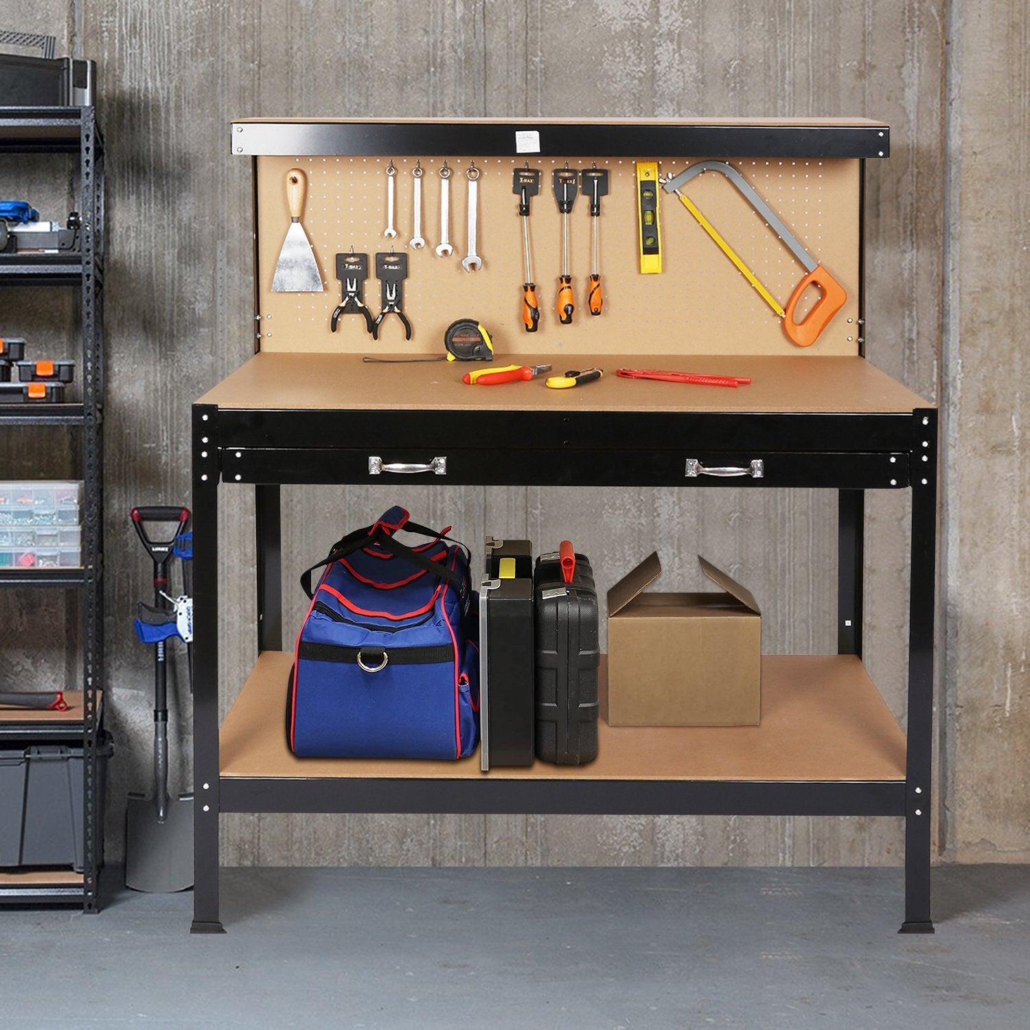 Work Benches for Garage Shop Work Station Tools Table with Peg Board and Drawers Footlocker Pictures Sale Online