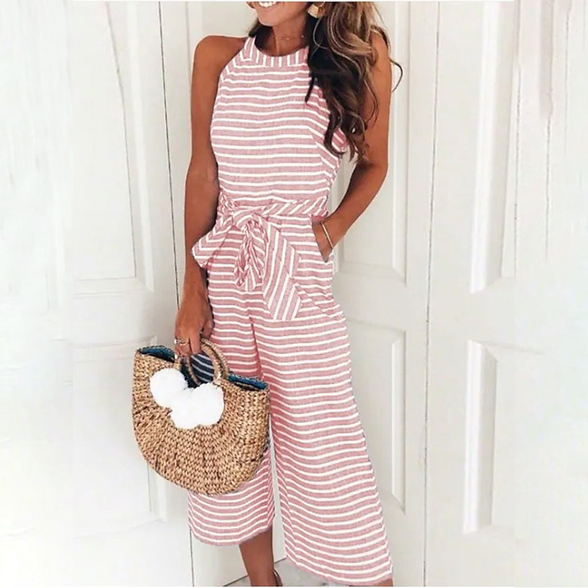 Women's Solid Color Crew Neck Casual Jumpsuit Cheap Sale New Arrival