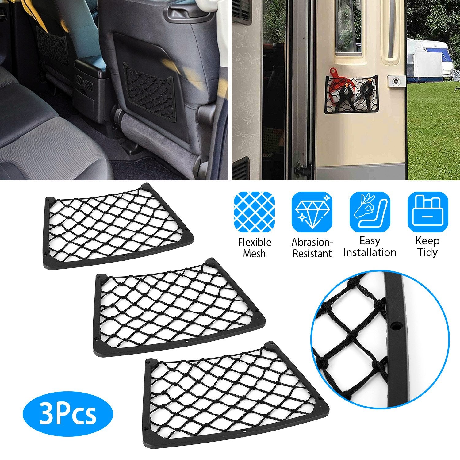 3-Pieces: Mesh Pocket Seat Side Organizer Cheap Sale View