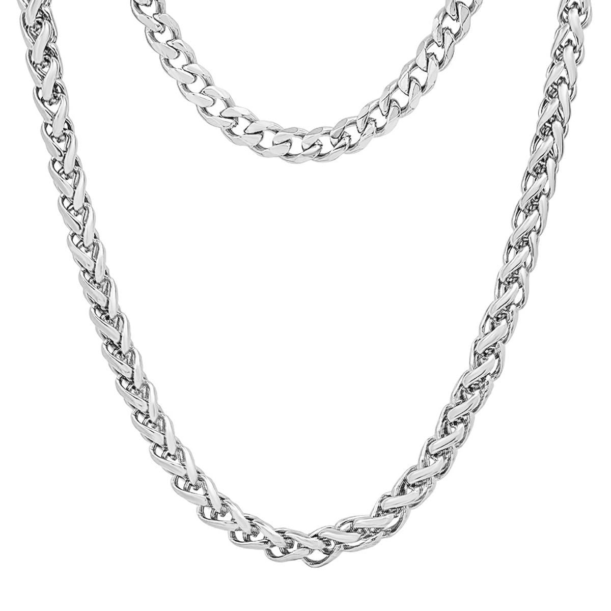 Men's Cuban and Wheat Chain Double Row Necklace Big Sale Cheap Online