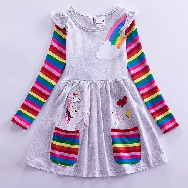 Girls' Unicorn Rainbow Flower Dress For Sale Top Quality