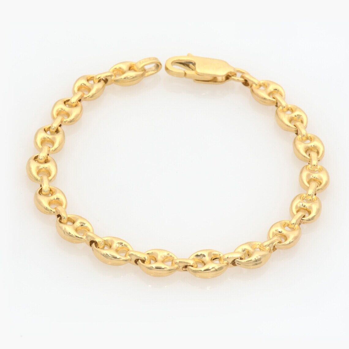 14K Solid Yellow Gold 3mm Puff Mariner Link Necklace Bracelet with Lobster Clasp Free Shipping Best Pices