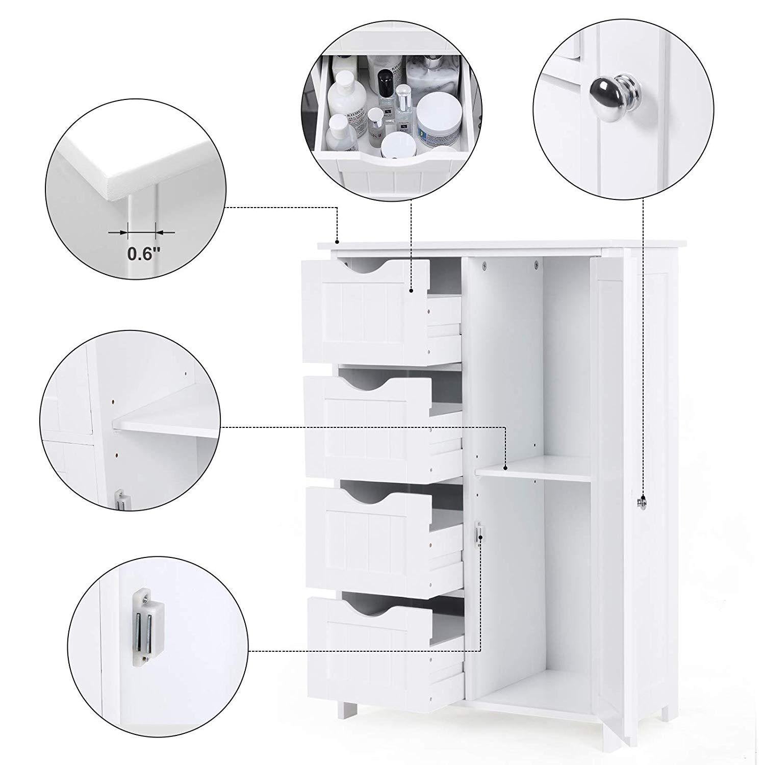 Floor Cabinet Bathroom Organizer with 4 Drawers and Adjustable Shelf Cheap Sale Comfortable