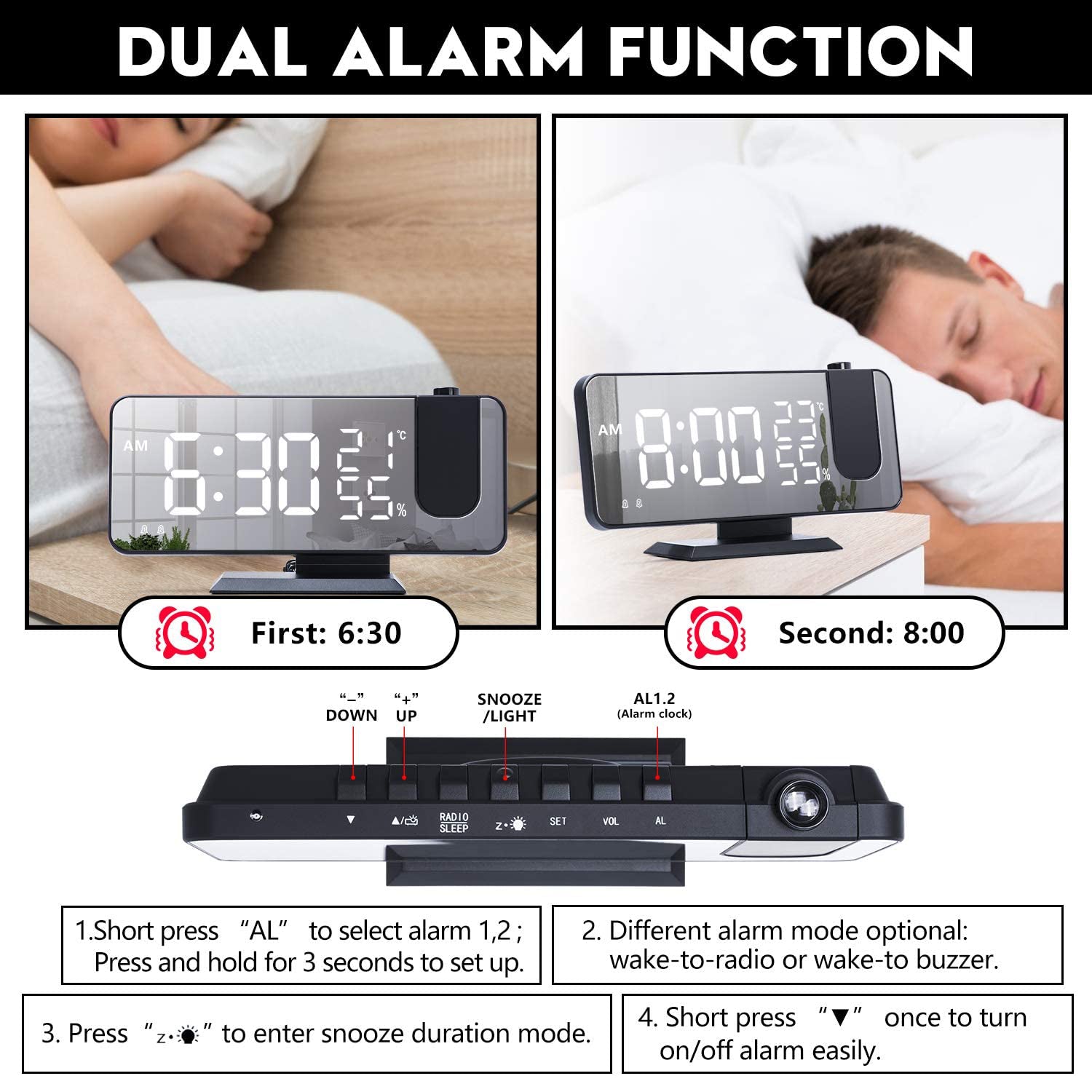 Bedroom Projection Digital Alarm Clock 2025 Unisex