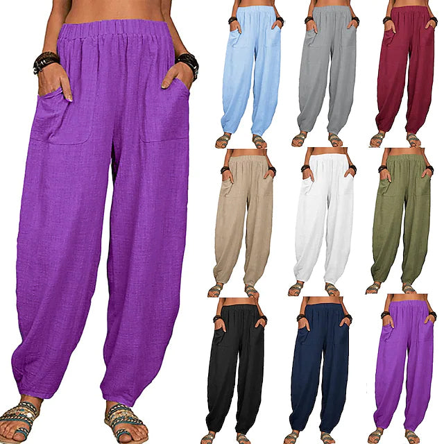 Women's Linen High Waist Wide Leg Pants Discount 2025 New