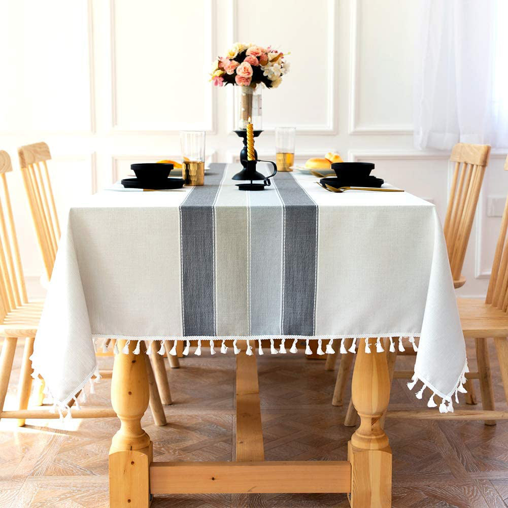 Patchwork Fringed Linen Tablecloth Good Selling Online