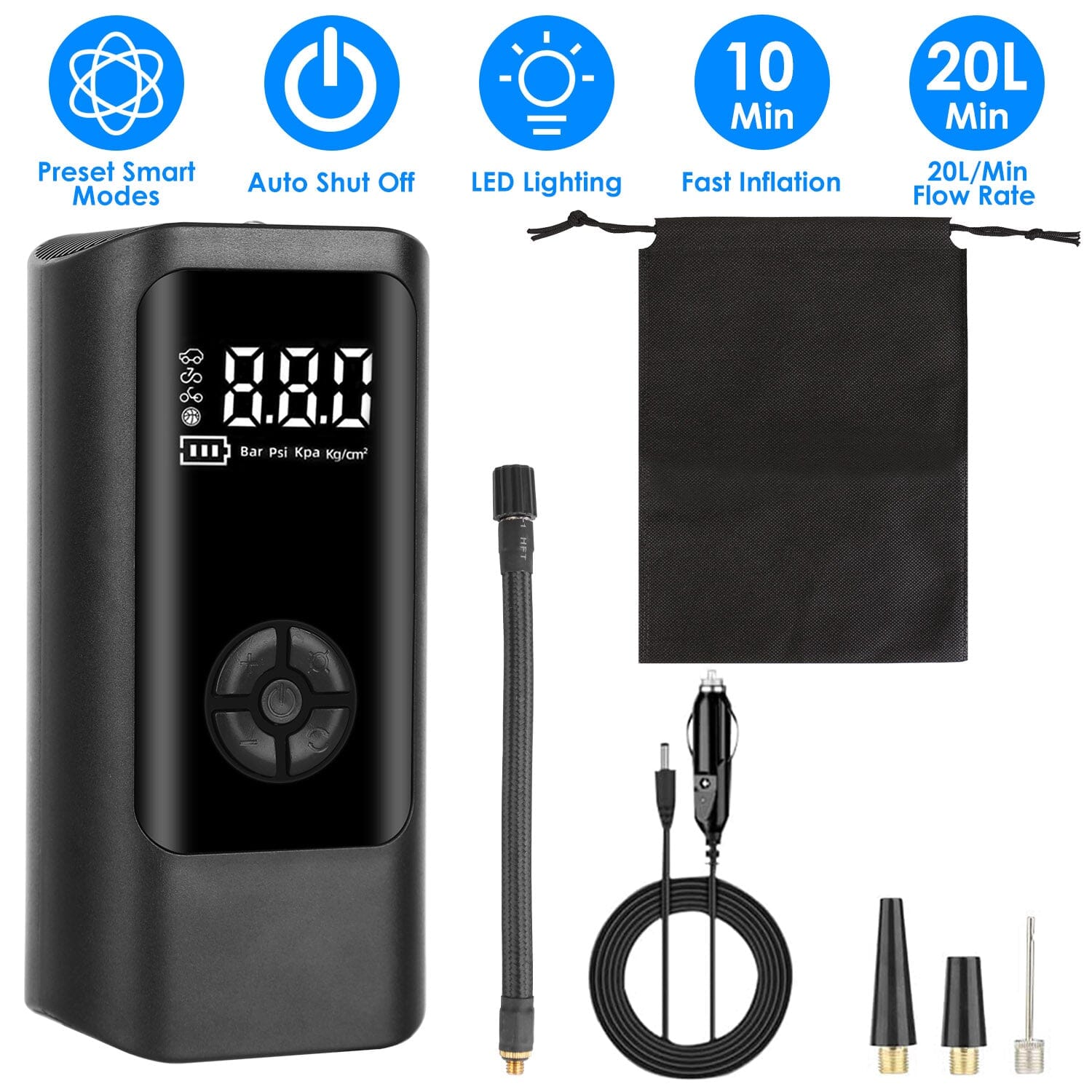 Car Tire Inflator Corded with LED Light With Credit Card