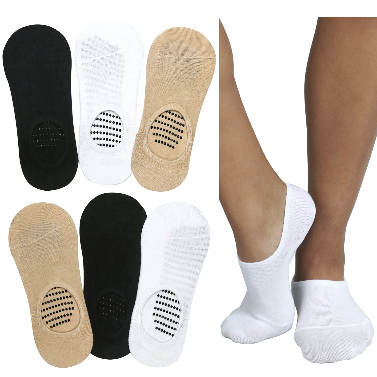 6-Pack: ToBeInStyle Women's Plain Liner Socks with Dotted Nonslip Bottom and Heel Grip Good Selling Sale Online