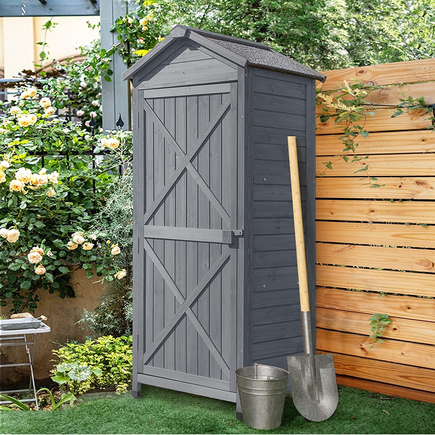 Outdoor Wooden Storage Sheds Fir Wood Lockers with Workstation Shop For