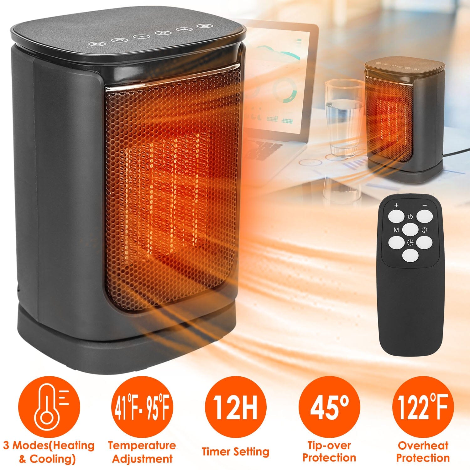 1500W Electric Space Heater Ceramic Heater Fan with 3 Modes Remote Control Digital Display Recommend Sale Online