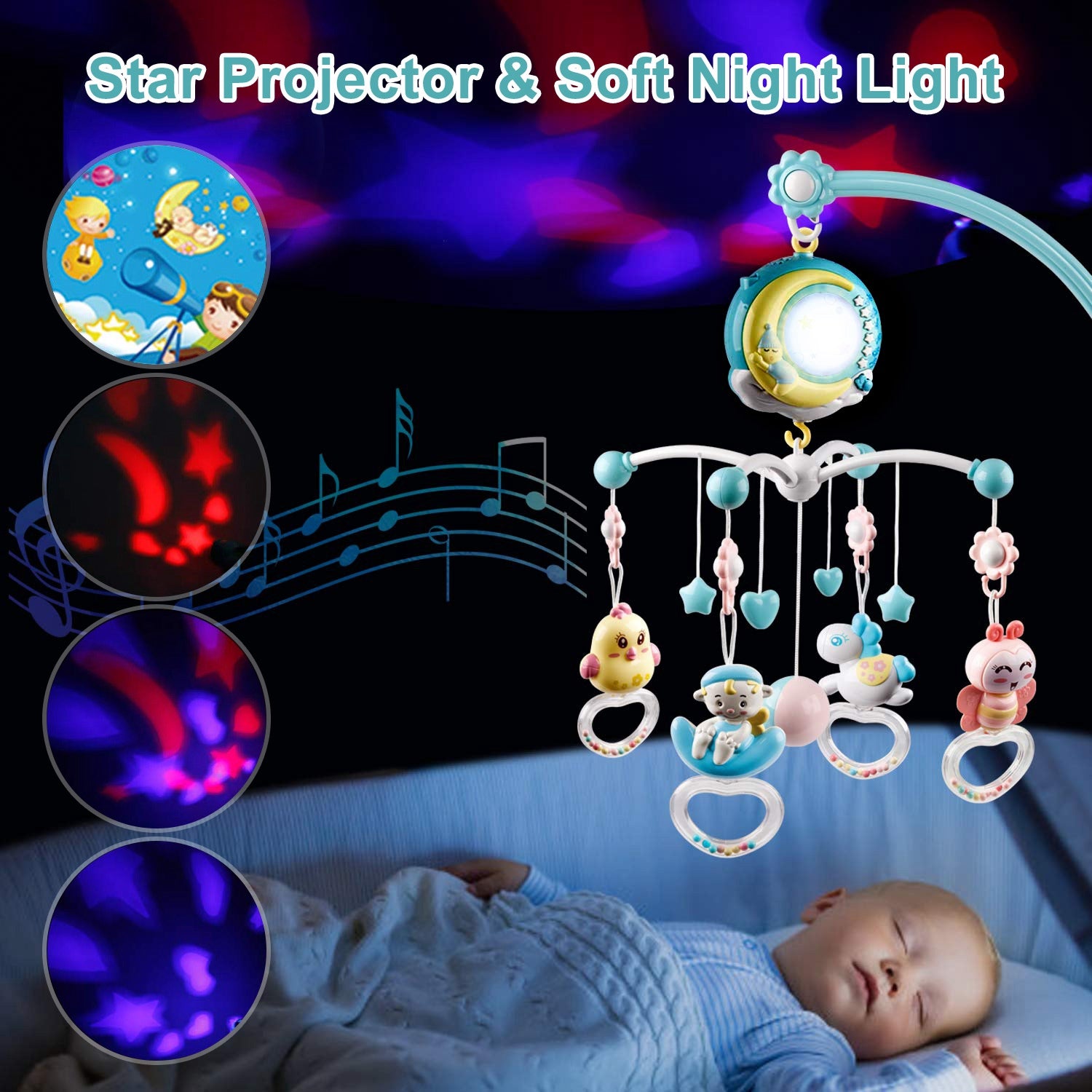 Mobile Star Projection Nursery Light Baby Rattle Toy with Music Box Remote Control Enjoy Online