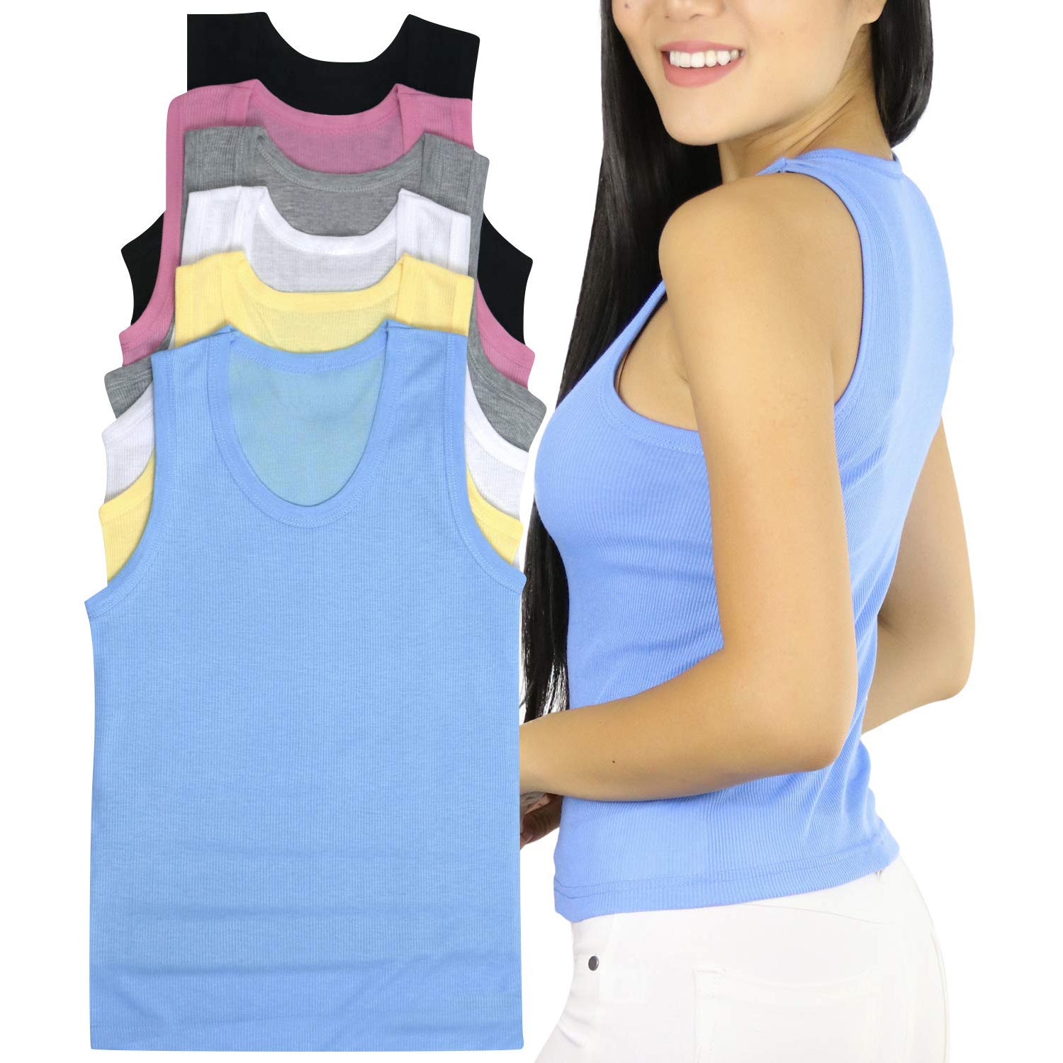 6-Pack: ToBeInStyle Women's Junior 100% Cotton Ribbed Crop Lightweight Tank Tops Visit Sale Online