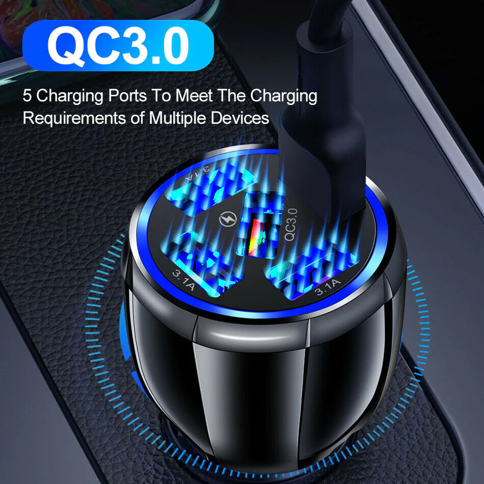 5 Port USB Fast Car Charger with LED Display Grey Outlet Store Online