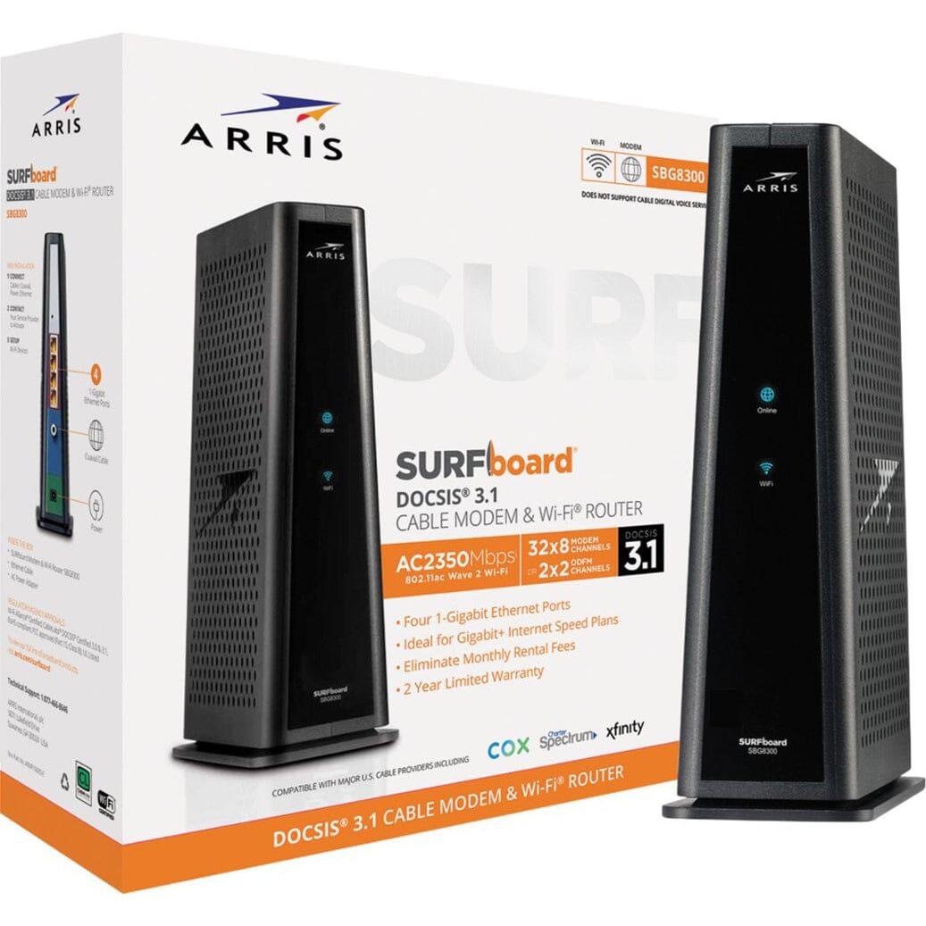 ARRIS - SURFboard DOCSIS 3.1 Cable Modem & Dual-Band Wi-Fi Router for Xfinity and Cox service tiers  (Refurbished) Outlet With Credit Card