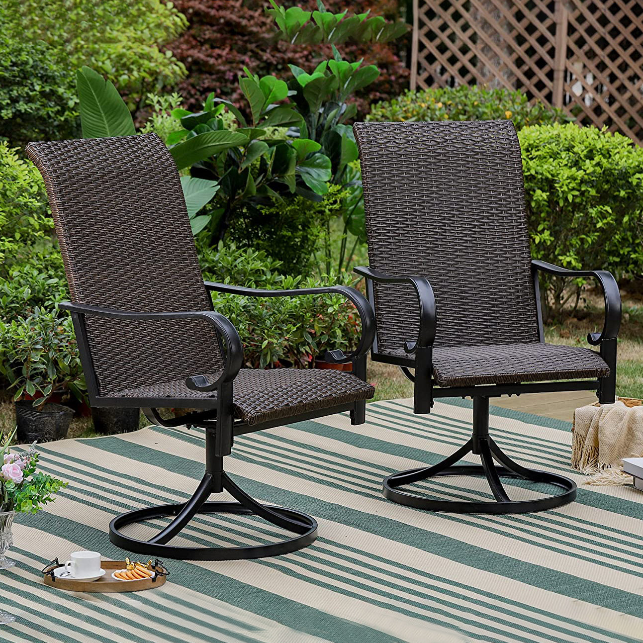 2-Piece: Outdoor Swivel Rattan Dining Chair Set Discount Big Sale