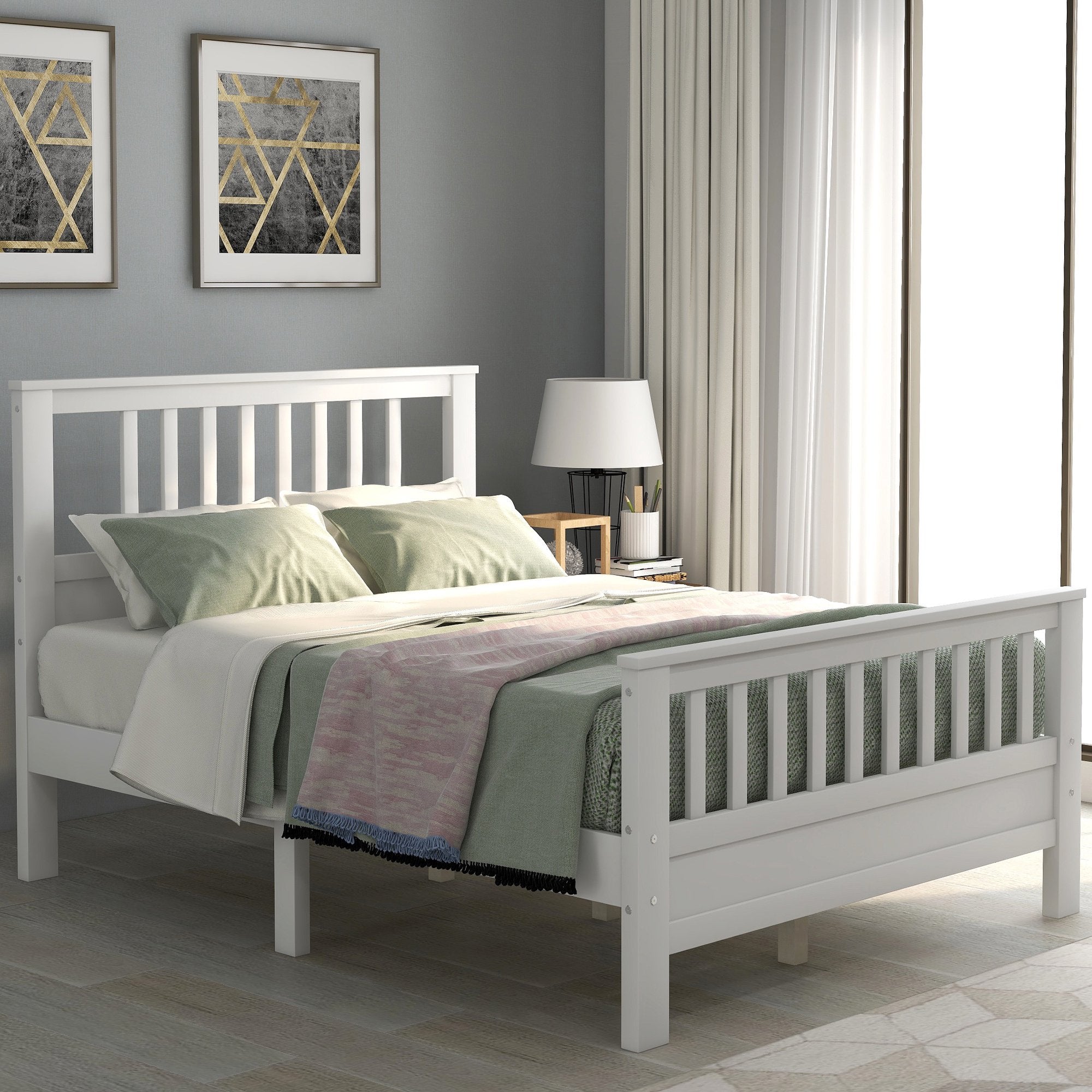 Anysun Full Size Bed Frame Solid Wood Platform Bed with Headboard for Kid's Buy Cheap Visit New