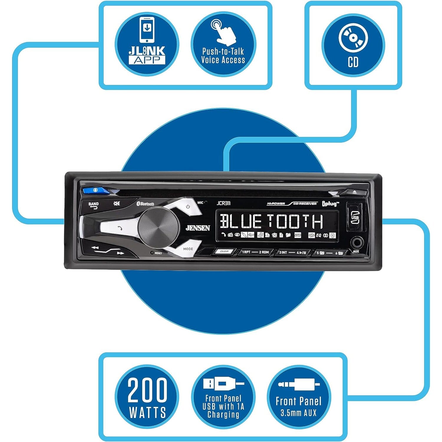 Jensen JCR311 10 Character LCD Single DIN Car Stereo Radio CD Player  (Refurbished) Authentic