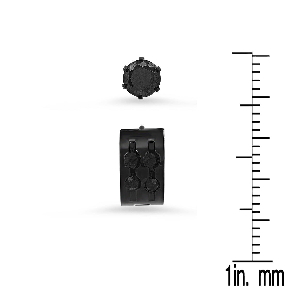 2-Piece: Unisex Black Ip Simulated Black Diamonds Studs And Diamond Cut Huggies Earrings Free Shipping 100% Guaranteed