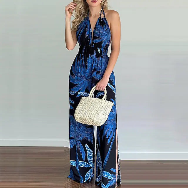 Women's Summer New Digital Printing Colorful Slit Jumpsuit Geniue Stockist Online