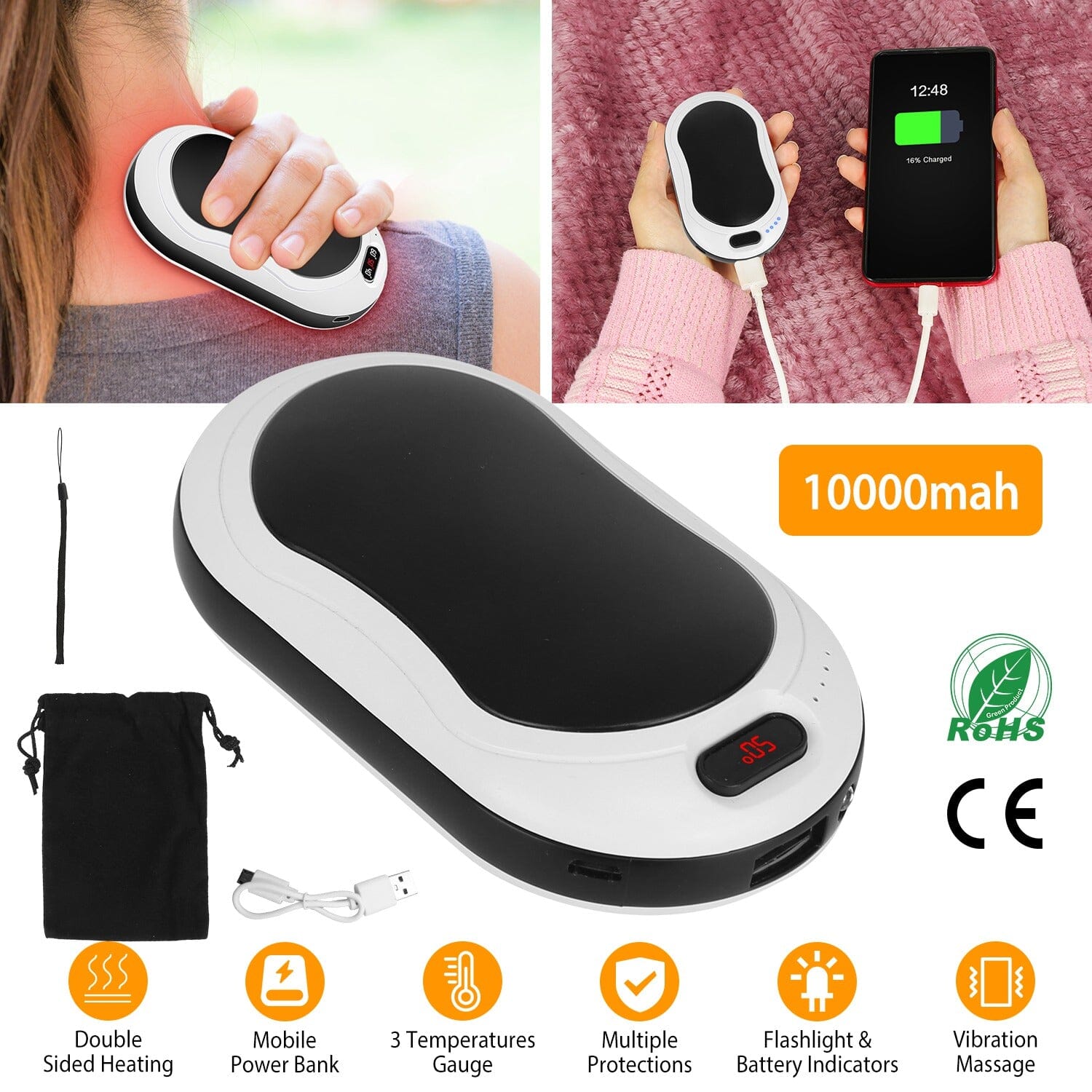 10000mAh Power Bank Rechargeable Pocket Warmer Double-Sided Heating Buy Cheap Affordable