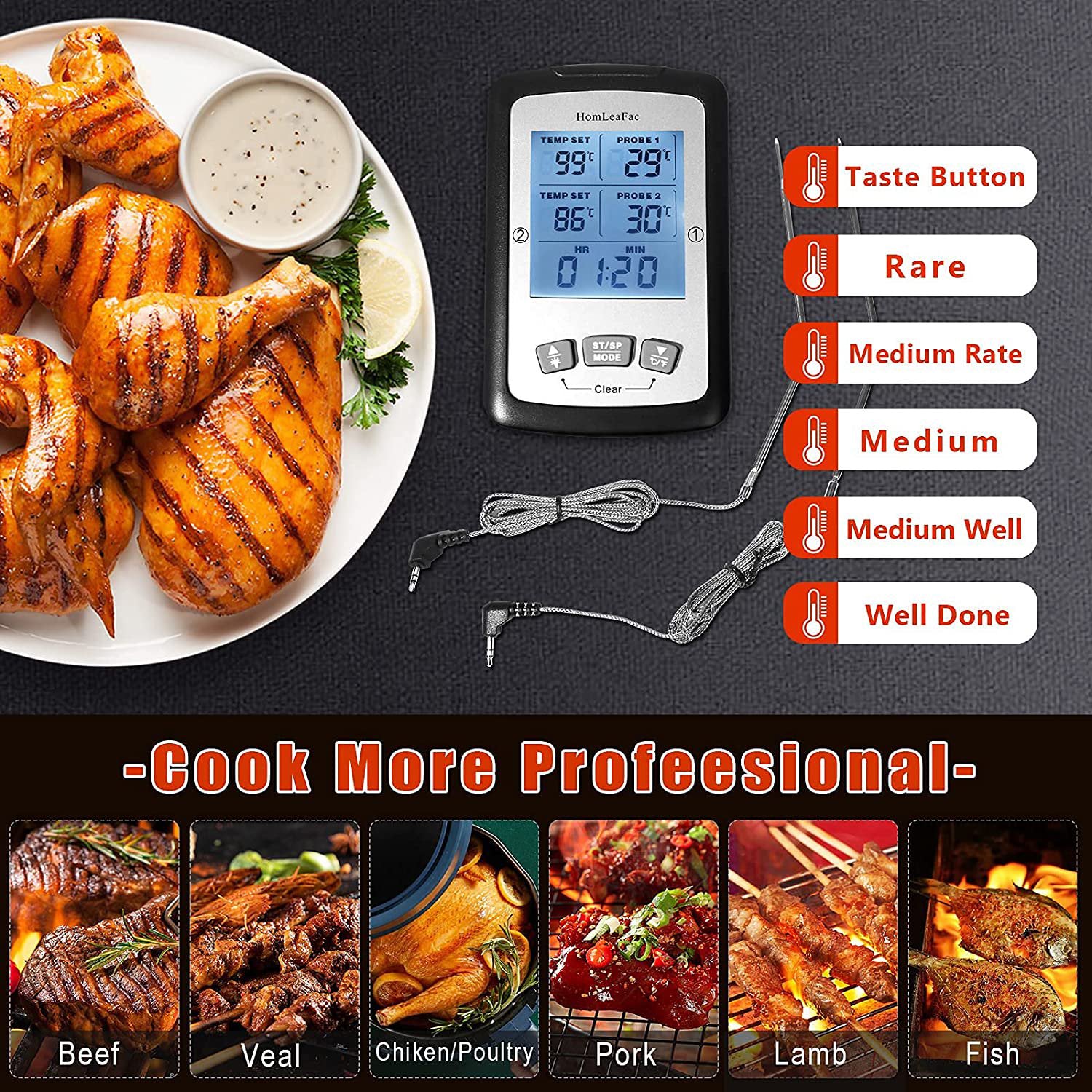 Dual Probe Digital Instant Read Food Thermometer Top Quality Sale Online