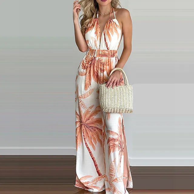 Women's Summer New Digital Printing Colorful Slit Jumpsuit Geniue Stockist Online