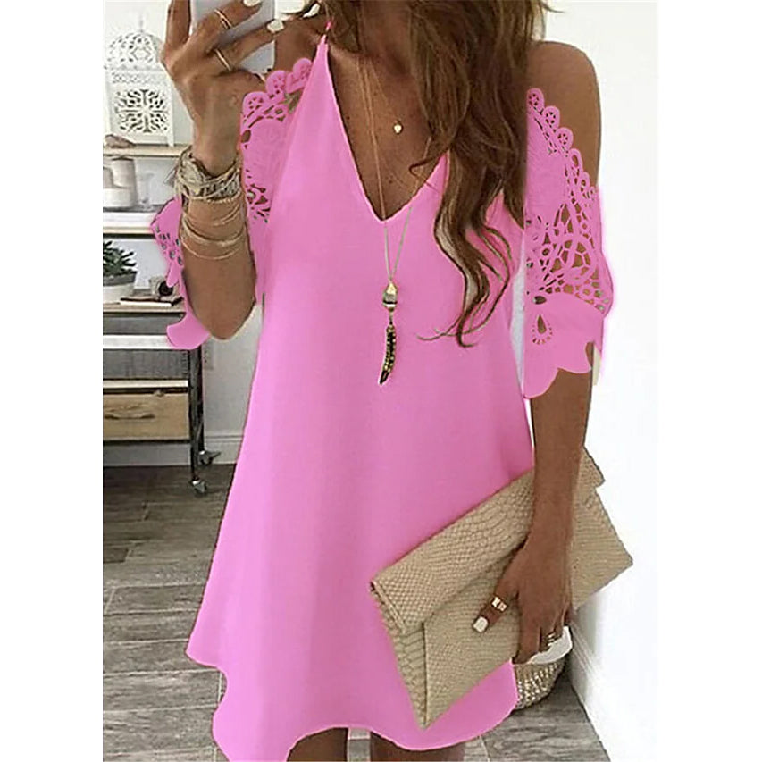 Women's Half Sleeve Solid Cutout Shift Dress For Sale Free Shipping