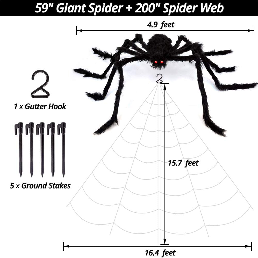 200 Halloween Spider Web and 59 Giant Spider Decoration Really Cheap