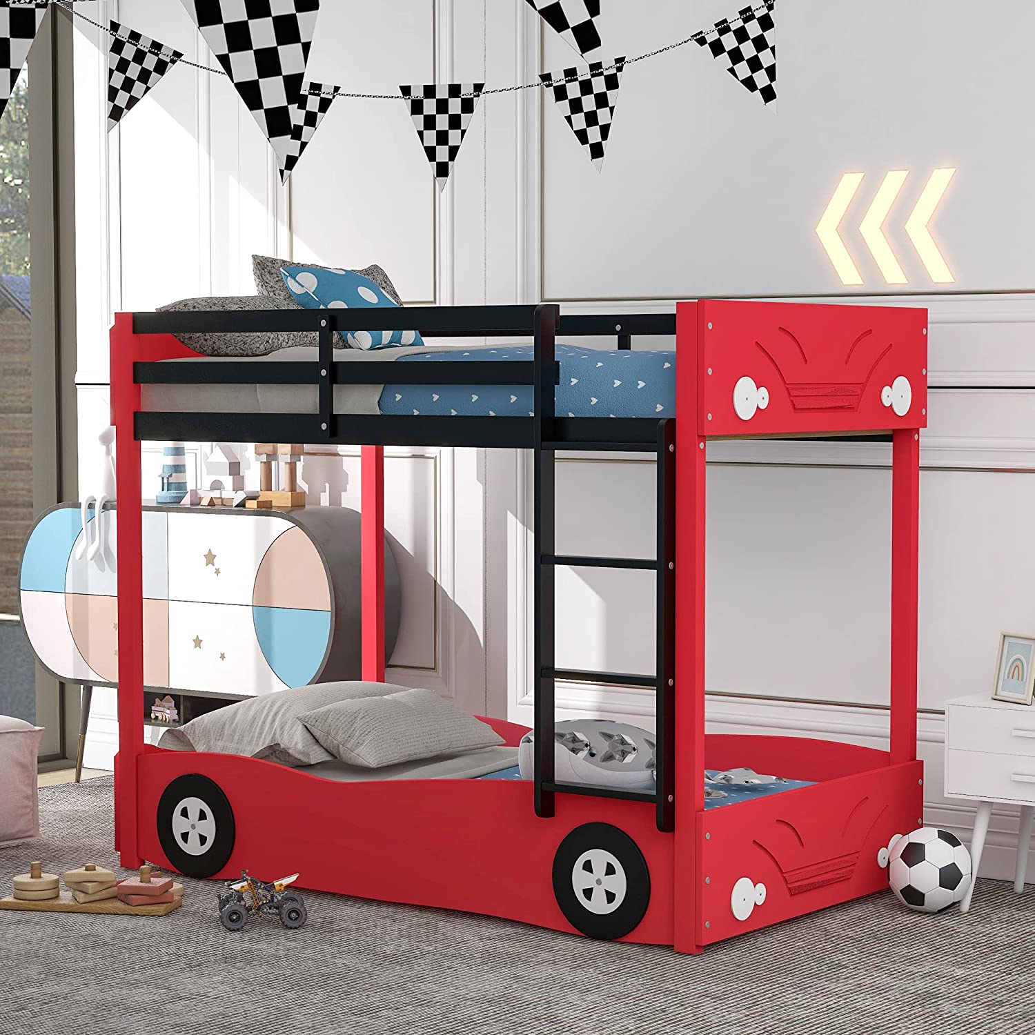 Twin Size Car-Shaped Bunk Bed with Wheels Sale Fashion