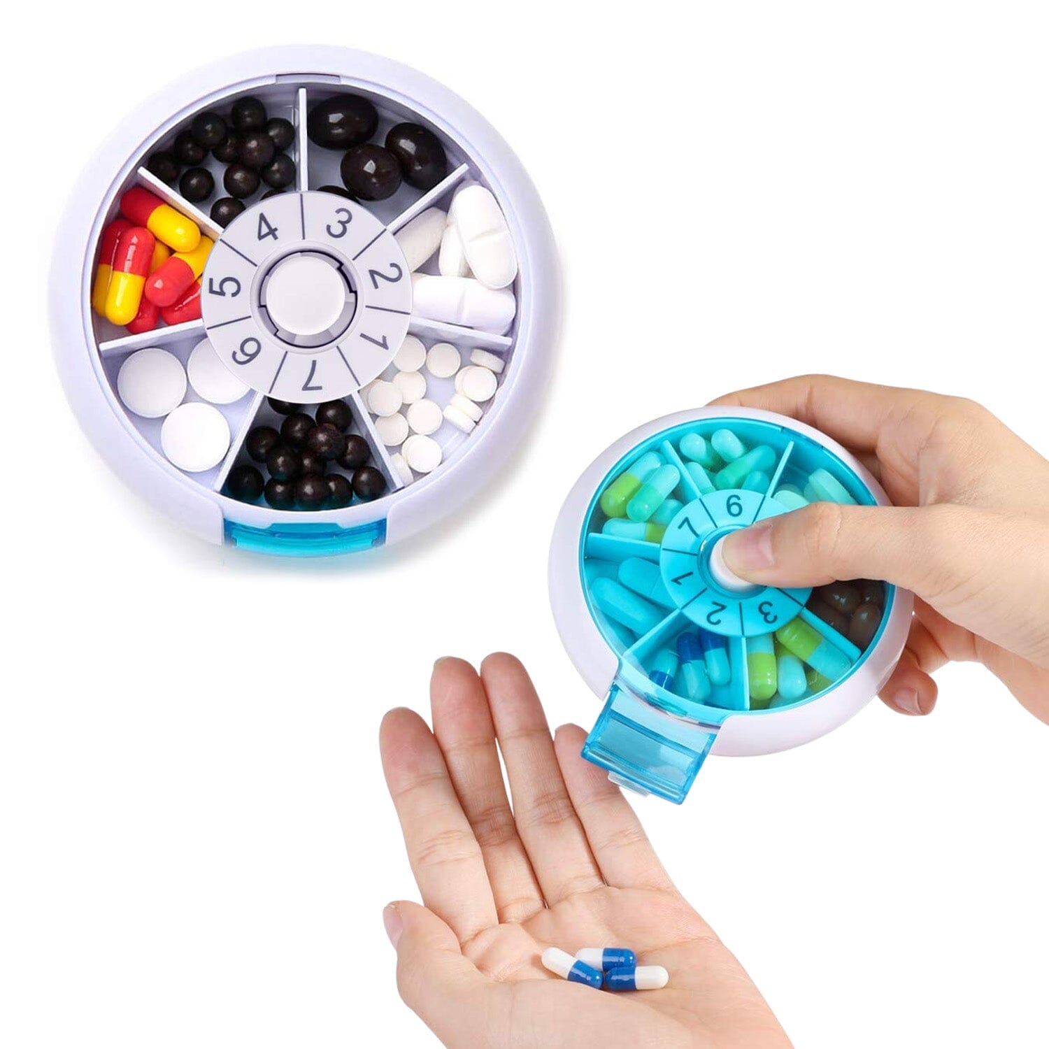 Portable Push Button Rotating Round Case Once A Day Daily Medicine Organizer Sale Best