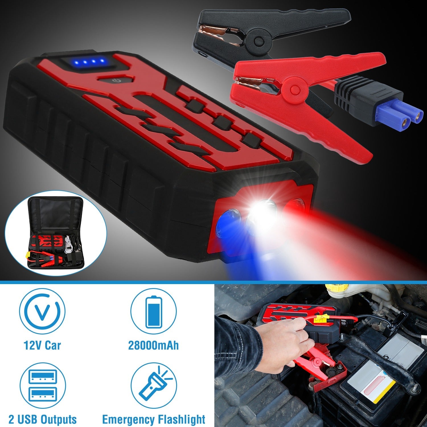 Car Jump Starter Booster with 4 Modes LED Flashlight Pick A Best