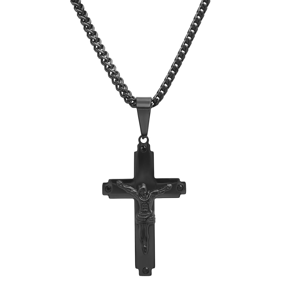 Men's Black IP Stainless Steel Cross with Simulated Black Diamonds Pendant Clearance Fashionable