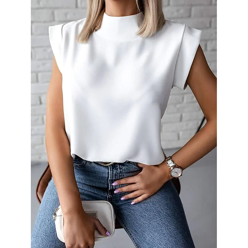 Women's Solid Color Patchwork Stand Collar Top Big Sale Cheap Online