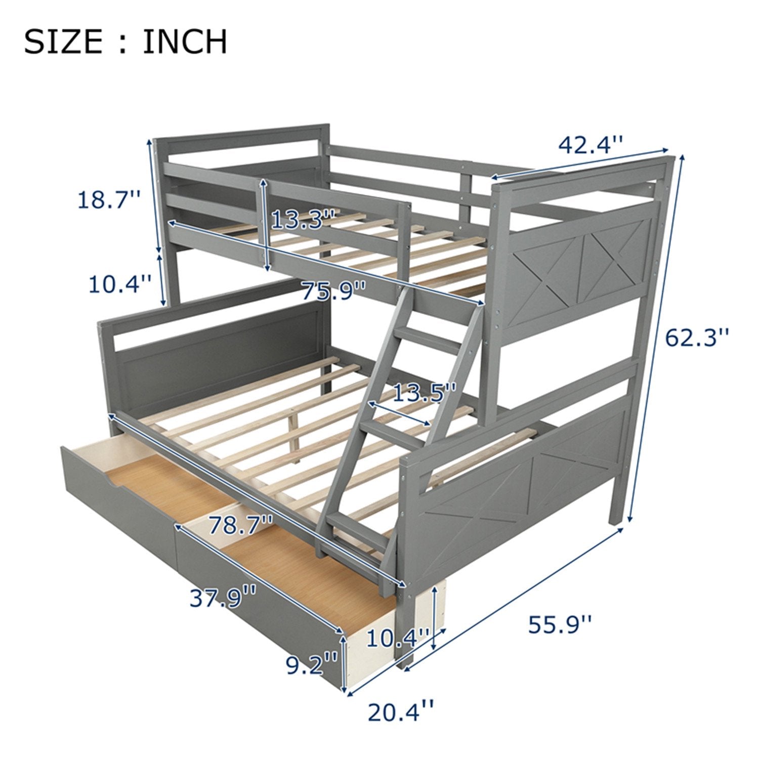 Twin over Full Bunk Bed with 2 Storage Drawers Geniue Stockist Online