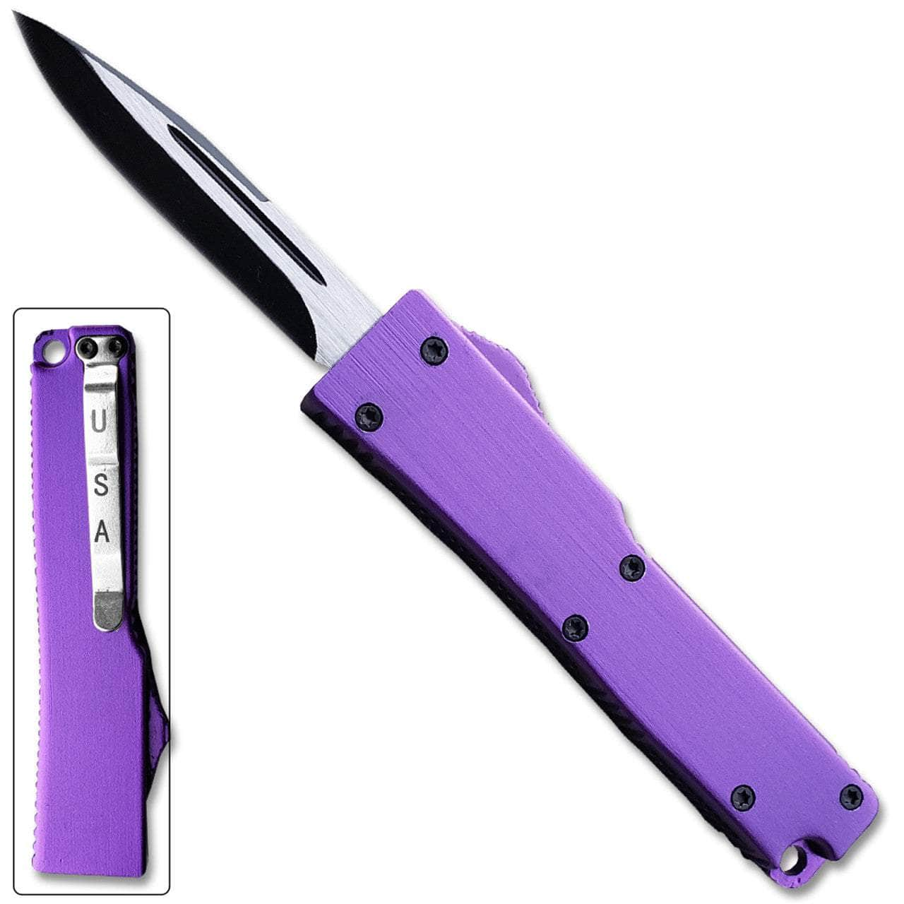 Electrifying California Legal OTF Dual Action Knife (Purple) With Mastercard Online