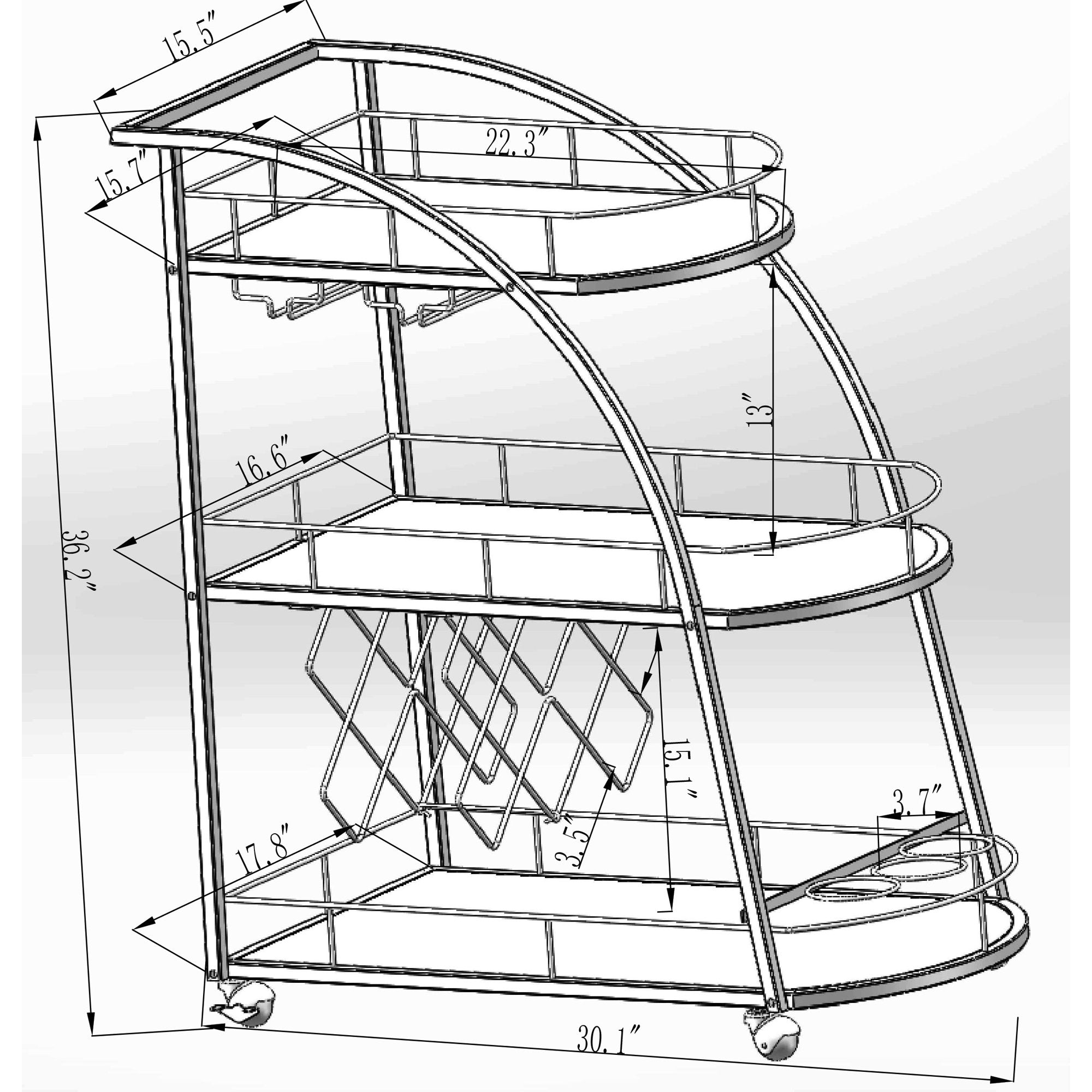 3 Tier Metal Frame Serving Wine Cart with Wheels Outlet Good Selling