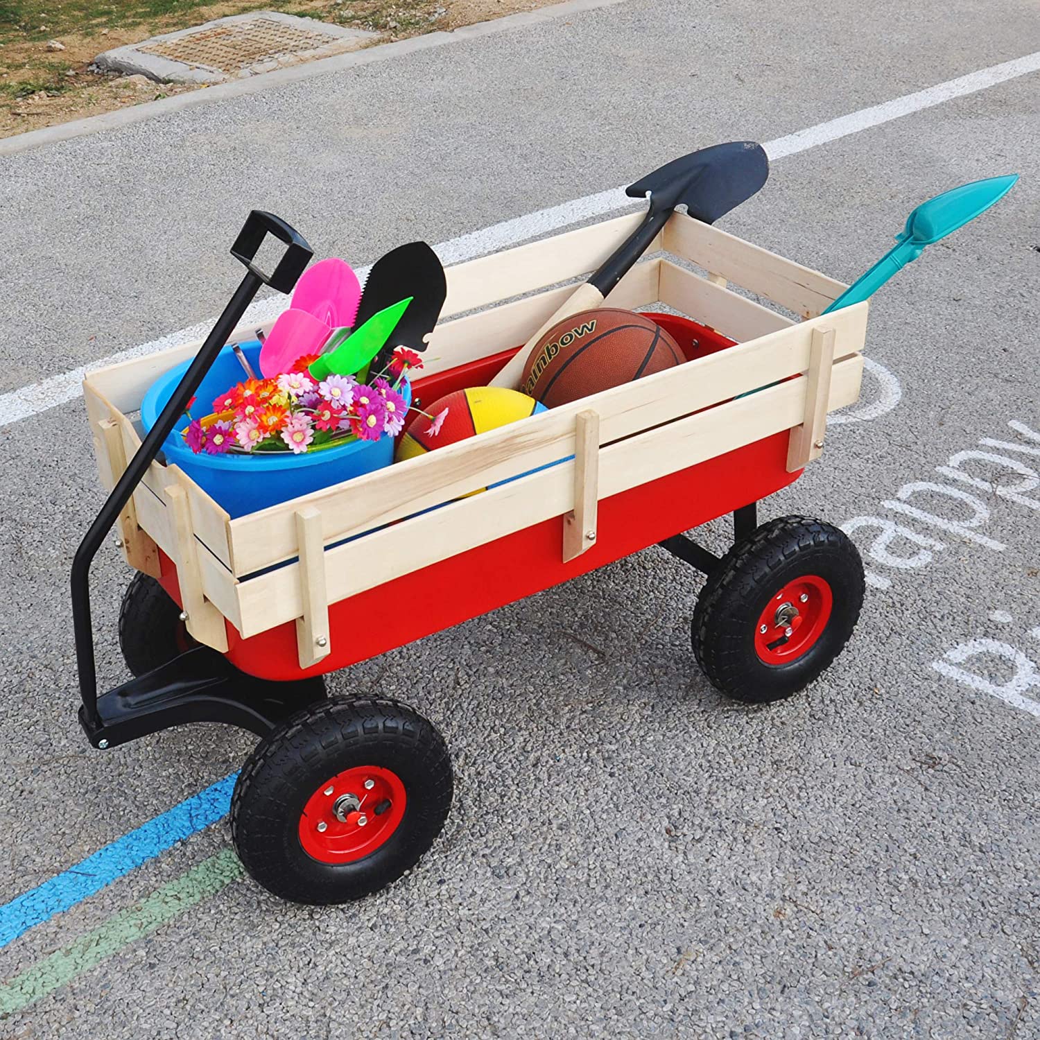 Children Outdoor Wagon All Terrain Pulling with Wood Railing Air Tires Cheap Sale Manchester Great Sale