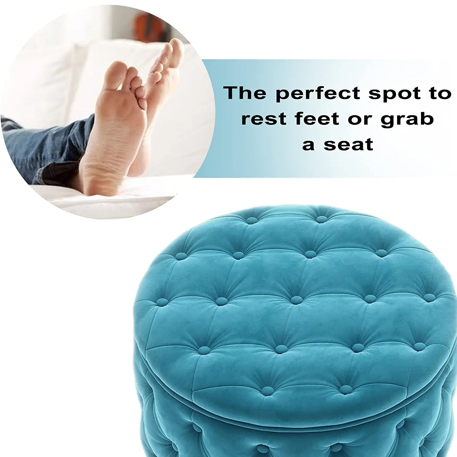 29.5 Tufted Velvet Round Ottoman Classic Button Living Room Footrest with Storage Best Pices Online