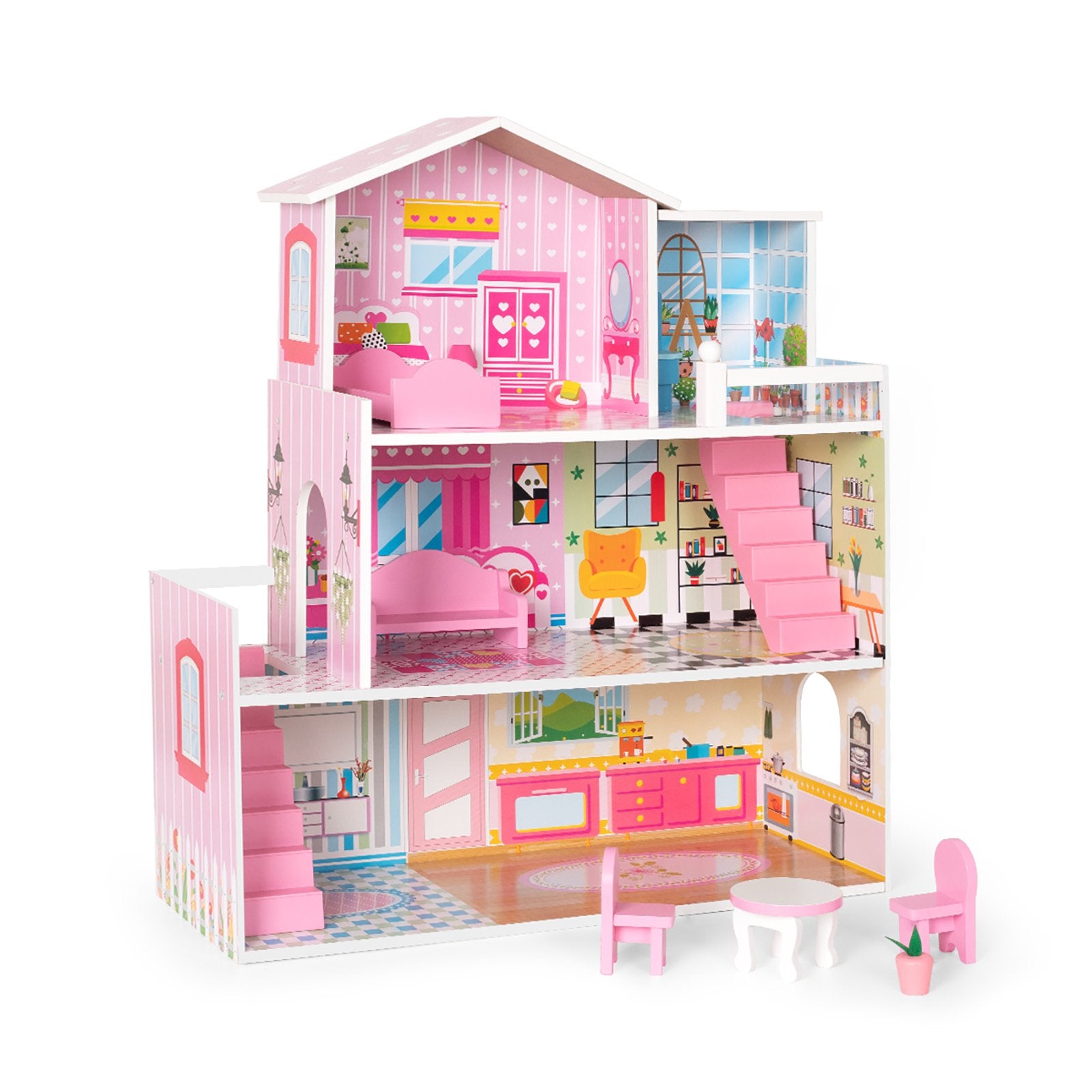 Wooden Dollhouse with Furniture, Doll House Playset for Kids Clearance How Much