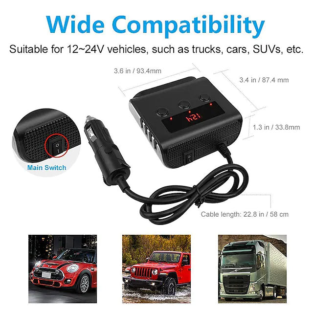 3-Way Car Plug Charger Adapter Outlet For Sale