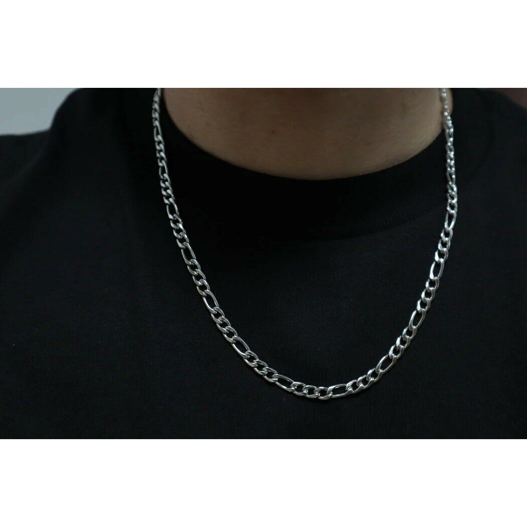 10K Solid White Gold Figaro Chain Necklace Discount Best Seller